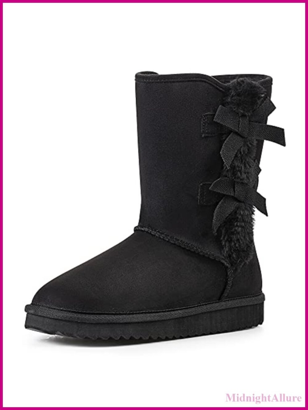 Womens Suede Snow Boots Mid-Calf Winter Shoes Side Bows Faux Fur Lined